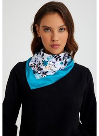 Resim Beyaz Bandana Fular Saten Kumaş Çiçek Desenli 1014 42 Beyaz 