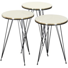 Resim Zigon Sehpa Ve Orta Sehpa Elips Set Siyah Tel Ayak Çift Altın Krem Diğer 