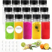 Resim 16 Adet 60ml Siyah Kapaklı ve Etiketli Yeniden Kullanılabilir Plastik Şişe - Seyahat Boyu Şeffaf Kaplar, DIY Meyve Suları, Zencefil Şişeleri, Sütlü Örnekler, El Sanatları Malzemeleri için Dayanıklı Plastik Kavanozlar 