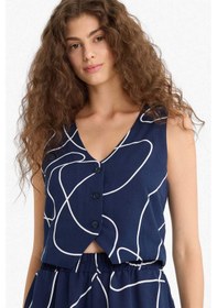Resim DeFacto V Yaka Desenli V Yaka Keten Karışımlı Blazer Yelek F3492AX25SMNV207 