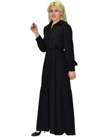Resim Kadın Siyah Bürümcük Uzun Kol Elbise Bgl-st03836 001 