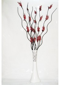 Resim 60 Cm Beyaz Desenli Vazo 5 Adet Üzüm Çiçek 5 Adet Siyah Dal 