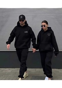 Resim Nzn Collectıon Unisex Kadın Erkek Sevgili Çift Kombini Anahtar Kalp Baskılı Kapüşonlu Alt-üst Eşofman Takımı 2'li Siyah 
