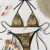 Resim Kadınlar İçin Seksi Askısız Üçgen Biçimli Mayo Seti, %95 Polyester %5 Elastan, Yüksek Esneklikli Örgü Kumaş, Düz Renk, Kolsuz, Dikişli Mayo ile Bölünmüş Yaka Tasarımı, Şık Plaj Giysisi 