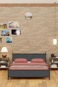 Resim Metalia Gm 305 Modern Çift Kişilik Ahşap Metal Siyah Antrasit Gri Karyola 150x200 