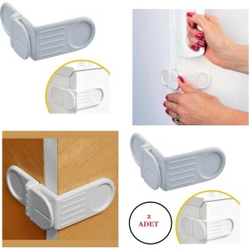 Resim Bebek Çocuk Güvenlik Çekmece ve Dolap Için Yapışkanlı Vidasız Köşe Kapak Kilidi x 2 Adet 