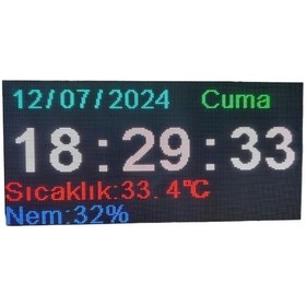 Resim Renkli Dijital Led Saat, Tarih, Derece Ve Nem Kasa Ölçüsü: 48x96 Cm 