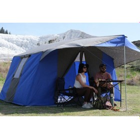 Resim Oba Çadır 2 Odalı Kamp Çadırı 4-6 Kişilik Kapı Sineklikli Mavi Mavi - Gri 