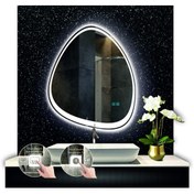 Resim GLOBAL LED MIRROR 80 Cm Çapında Buğu Çözücülü Dokunmatik Ledli Kumlamalı Asimetrik Banyo Aynası Dekoratif Ledli Işıklı 