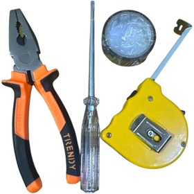 Resim SERMER PAZARLAMA 4 lü set pense kontrol kalemi metre elektrik bandı 