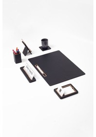 Resim Turgut Office Alya Yatay Çıtalı Deri Sümen Takımı Siyah 6 Parça 