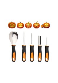 Resim Pazly 5 Parçalık Profesyonel Balkabağı Oyma Seti - Paslanmaz Çelik, Çocuk Güvenli, Kullanışlı Cadıller Bayramı Dekoru 