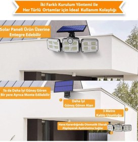 Resim Trendpoint Solar 122 Ledli Güneş Enerjili Kumandalı Hareket Sensörlü Bahçe Aydınlatma Sokak Lambası 
