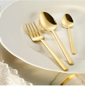 Resim Fecra Doğa 18 Parça Gold Tatlı Çatallı Kaşık Bıçak Seti Gümüş 