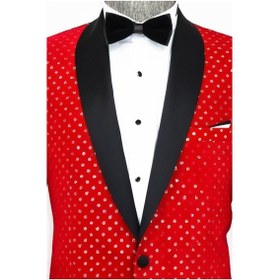 Resim Wessi Nokta Desenli Slim Fit Kırmızı Erkek Smokin Ceket Kırmızı 