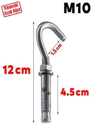 Resim Badem10 Kancalı Çelik Dübel Salıncak Boks Torbası Avize İçin Gömlekli Açık Ağız Kanca M10 