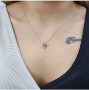 Resim 925 Ayar Kadın Halka Nazar Boncuğu Gold Kolye SLVX006 