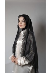Resim Hürrem Bone Siyah Namaz Başörtüsü Şal Şifon Kumaş Güpürlü 202106 01 