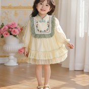 Resim Kızlar için Zarif Uzun Kollu Prenses Elbisesi, Çiçek Nakışlı ve Volanlı Dantel Detaylı - Hafif Yaz Parti Elbisesi, Gençler İçin Mükemmel, Açık Hava Etkinlikleri ve Günlük Geziler İçin, Prenses Elbiseleri Kızlar İçin, Gençler Modası, Dekoratif Kurdele Detayı, Esnek Olmayan Kumaş 