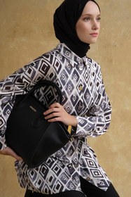 Resim Armine Retro Desenli Saten Tunik Beyaz 