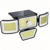 Resim 278 LED'li Güneş Enerjili Akıllı Işık, 4 Ayarlanabilir Başlığa, 3 Aydınlatma Moduna ve Su Geçirmezlik Derecesine Sahip, Ev Bahçeleri ve Dış Mekan Güvenlik Aydınlatması için Uygundur. 