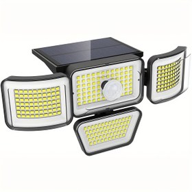 Resim 278 LED'li Güneş Enerjili Akıllı Işık, 4 Ayarlanabilir Başlığa, 3 Aydınlatma Moduna ve Su Geçirmezlik Derecesine Sahip, Ev Bahçeleri ve Dış Mekan Güvenlik Aydınlatması için Uygundur. 