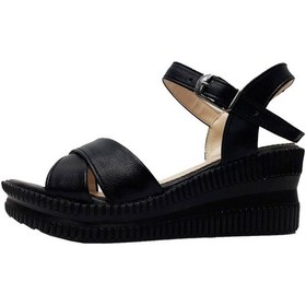 Resim Moda Ayakkabı 0454 Cilt Siyah 7Cm Dolgu Topuk Kadın Sandalet 