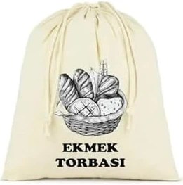 Resim Daders Home Ekmek Torbası, Pamuk Bez Torba, 40X40 Cm, Baskılı Ekmek Desenli, Krem Rengi 