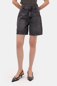 Resim Kadın Koyu Füme 2s6-1 Skater Midi Boy Bermuda Denim Şort - Koyu Füme / 34 