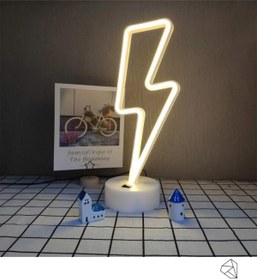 Resim Ema Dükkan Şimşek Neon Led Işıklı Usb'li Gece Lambası Pilli Neon Led Işıklı Masa Lambası Dekoratif Aydınlatma 
