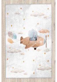 Resim Sevimli Fil Bulutlu Bambu Çocuk Odası Halısı 