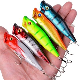 Resim 1 adet 9cm Popper Balıkçılık Yemi, 3D Gerçekçi Göz ve Çıngırak Topu ile 12g ABS Sert Yem, Lazer Kaplama, Üçlü saç tokası - Sevgililer Günü, Şükran Günü, Noel, Yeni Yıl, Babalar Günü'nde Oltacılar İçin Mükemmel Hediye 