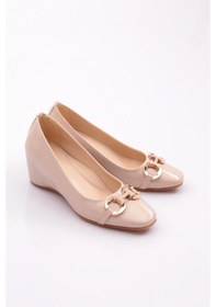 Resim Dgn 24362 Kadin Tokali Dolgu Topuklu Ayakkabi Bej Rugan 