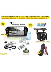 Resim 7 Inç Dikiz Ayna Ekran + 4 Led Geri Vites Kamera 