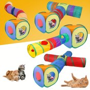 Resim Kediler için 3 yönlü katlanabilir tünel oyuncağı, gözetleme deliği ile etkileşimli oyun tüpü, yavru kediler için - gökkuşağı desenli, polyester malzemeden yapılmış, çoklu kedi oyun tünel seti - 2'li set 