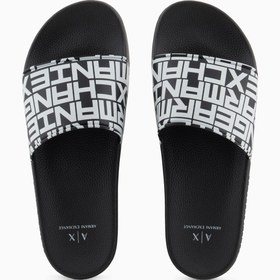 Resim Armani Exchange Erkek Üst Yüzeyi Logo Desenli Rahat Taban Siyah Terlik 