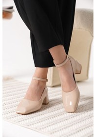 Resim Roof Atelier Arilla Bej Rugan Küt Burunlu Kadın Kısa Topuklu Ayakkabı Bej 