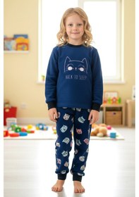 Resim Kız Çocuk Kadife Polar Desenli Pijama Takımı 1682 Lacivert Lacivert 