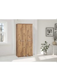 Resim Ceviz Çok Amaçlı 90 Derece Açılabilir 2 Kapaklı Kiler Dolap 