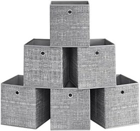 Resim SONGMICS Saklama Kutusu, 6'lı Set, Saplı Dokusuz Kumaş Düzenleme Kutuları, Kutu Saklama, 26 x 26 x 28 cm, Küp Raf, Katlanır Kutu, Kıyafet Saklama için, Gri Alacalı RFB026G01 