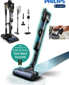 Resim Philips Çift Bataryalı Kesintisiz Temizlik- Islak Kuru Moplu Trio 9000 Serisi, 2 In 1 Dik Şarjlı Süpürge 