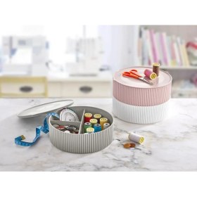 Resim 3 Gözlü Saklama Kabı Dikiş ve Takı Kutusu - Beyaz Nemere 