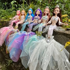 Resim 2 adet 44.96cm Yüksek Kaliteli Denizkızı Prenses Bebekleri, 3D Gözler, Düğün Elbisesi - ABS Malzeme, Noel, Sevgililer Günü, Şükran Günü, Paskalya, Doğum Günü Hediyeleri için İdeal 