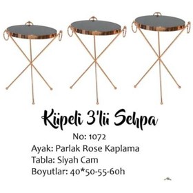 Resim Ankara Mobilya Brc Zigon Küpe13300 Metal Bakır Roza Renk Ayak Kırılmaz Temper Siyah Cam El Yapım 