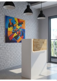 Resim Resital Ledli Karşılama Bankosu G-90 Cm Ofis Kasa Resepsiyon Masası Banko-003-1-6 