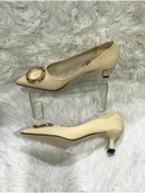 Resim Aysun Ayakkabı Kemik Rengi Cild Deri Renkli Toka Detaylı Çok Zarif Az Topuklu Kadın Stiletto Ayakkabı 