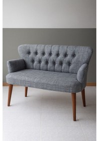 Resim Azra Mobilya Roma İkili Koltuk Keten Döşeme Ahşap Ayaklı Ofis Ve Ev Uyumlu Modern Kanepe - Açık Gri Gri 