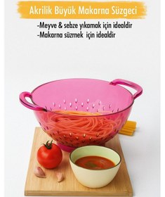 Resim Akrilik Pembe Makarna Süzgeçi & Sebze Meyve Süzgeçi Pembe 