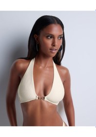 Resim Aubade Shimmering Waters Kalıplı Push - Up Bikini Üstü, Altın Detaylı Lurex Jakarlı Sütyen Bej 