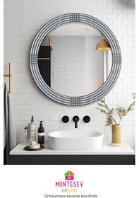 Resim Safir Ahşap Gümüş Yuvarlak Ayna Işlemeli Duvar Banyo Aynası 69 Cm GÜMÜŞ 